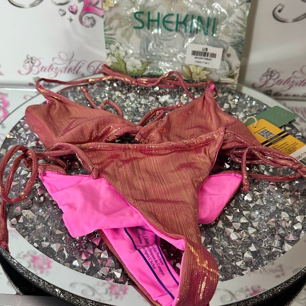 Shekini bikini set top and bottom Pink and Gold Bikini 2 piece rose gold pink
